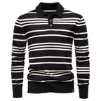 Everett | Mens Striped Polo Knit Sweater, Black
