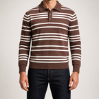 Everett | Mens Striped Polo Knitted Jumper, Coffee