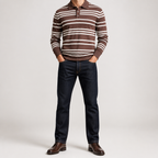 Everett | Mens Striped Polo Knitted Jumper, Coffee