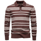 Everett | Mens Striped Polo Knit Sweater, Coffee