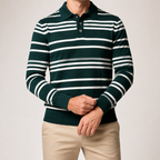 Everett | Mens Striped Polo Knitted Jumper, Dark Green