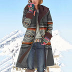 Farrah | Womens Printed Faux Fur Collar Long Wool Coat - 1