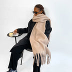 Faye | Womens Soft Mohair Shawl Scarf - Khaki