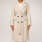 Fern | Womens Longline Lapel Winter Black Wool Coat, Apricot