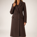 Fern | Womens Longline Lapel Winter Black Wool Coat, Coffee