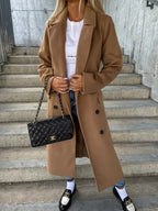 Fern | Womens Longline Lapel Winter Coat, Khaki