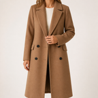 Fern | Womens Longline Lapel Winter Black Wool Coat, Khaki