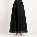 Finnian | Womens Maxi Skirt A Line High Waisted Beaded Tulle Long Skirt, Black