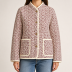Fleur | Womens Padded Jacket Printed Cotton Lightweight Warm Jacket, Brown