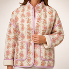 Fleur | Womens Padded Jacket Printed Cotton Lightweight Warm Jacket, Pink