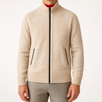 Forrest | Mens Zip Up Knitted Cardigan Sweater Casual Knitwear, Beige