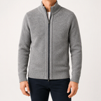 Forrest | Mens Zip Up Knitted Cardigan Sweater Casual Knitwear, Light Grey