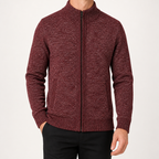 Forrest | Mens Zip Up Knitted Cardigan Sweater Casual Knitwear, Wine Red