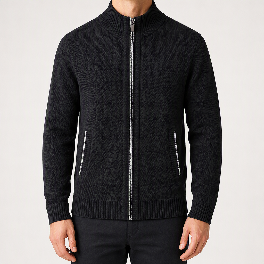 Forrest | Mens Zip Up Knitted Cardigan Sweater Casual Knitwear, Black