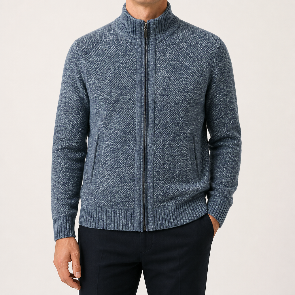 Forrest | Mens Zip Up Knitted Cardigan Sweater Casual Knitwear, Blue
