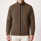 Forrest | Mens Zip Up Knitted Cardigan Sweater Casual Knitwear, Brown