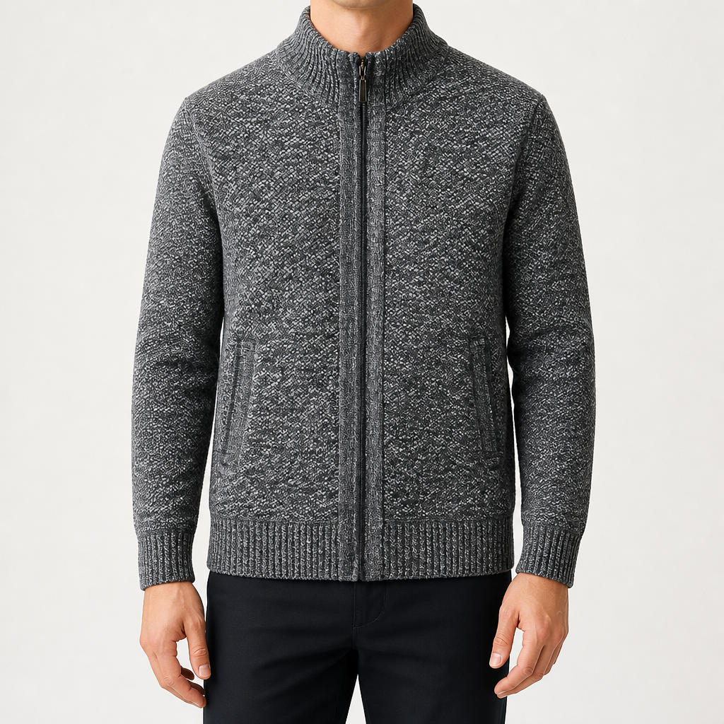 Forrest | Mens Zip Up Knitted Cardigan Sweater Casual Knitwear, Dark Grey