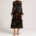 Frances | Womens Floral Midi Dress Spaghetti Strap French Style Summer Sundress, Black