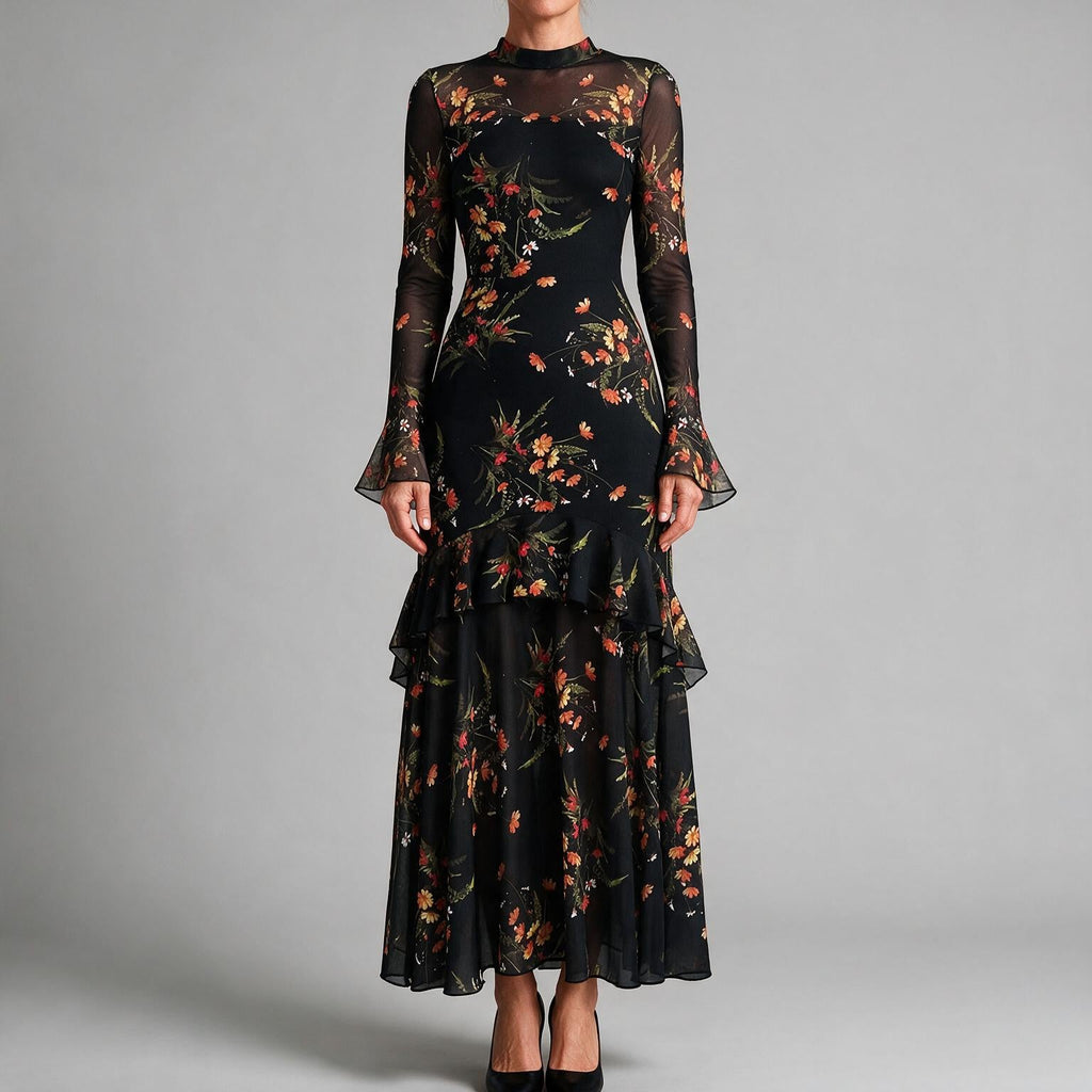 Frances | Womens Floral Midi Dress Spaghetti Strap French Style Summer Sundress