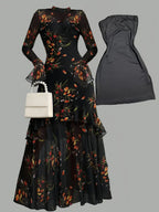 Frances | Womens Floral Midi Dress Spaghetti Strap French Style Summer Sundress
