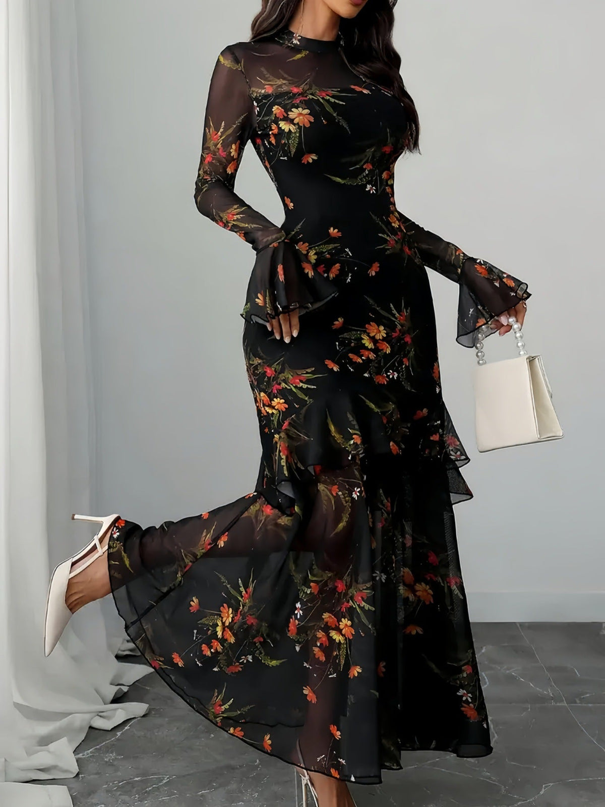 Frances | Womens Floral Midi Dress Spaghetti Strap French Style Summer Sundress