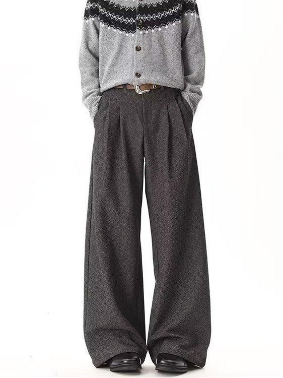 Frank | Mens Wide Leg Pleated Double Drape Casual Smart Pants