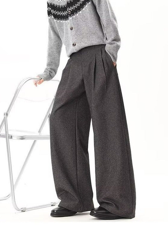 Frank | Mens Wide Leg Pleated Double Drape Casual Smart Pants