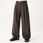 Frank | Mens Wide Leg Pleated Double Drape Casual Smart Pants, Brown