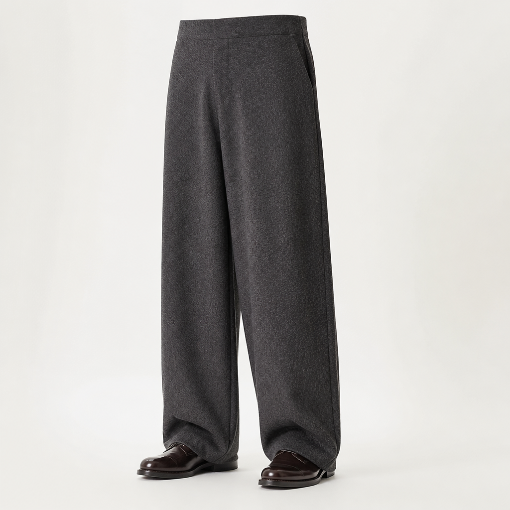 Frank | Mens Wide Leg Pleated Double Drape Casual Smart Pants, Dark Grey