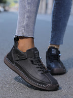 Frankie | Womens Leather Low Top Retro Flat Shoes - 8