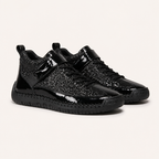 Frankie | Womens Trainers Leather Low Top Retro Flat Sneakers, Black 2