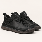 Frankie | Womens Trainers Leather Low Top Retro Flat Sneakers, Black