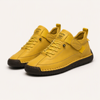 Frankie | Womens Trainers Leather Low Top Retro Flat Sneakers, Mustard