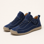 Frankie | Womens Trainers Leather Low Top Retro Flat Sneakers, Navy Blue