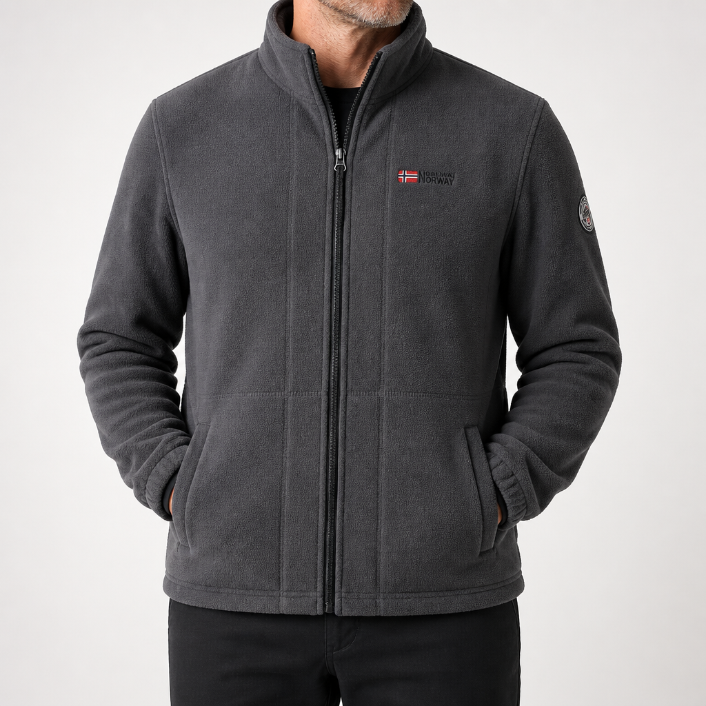 Fred | Mens Fleece Jacket Zip Up Warm Winter Casual Outdoor Outerwear, Grey