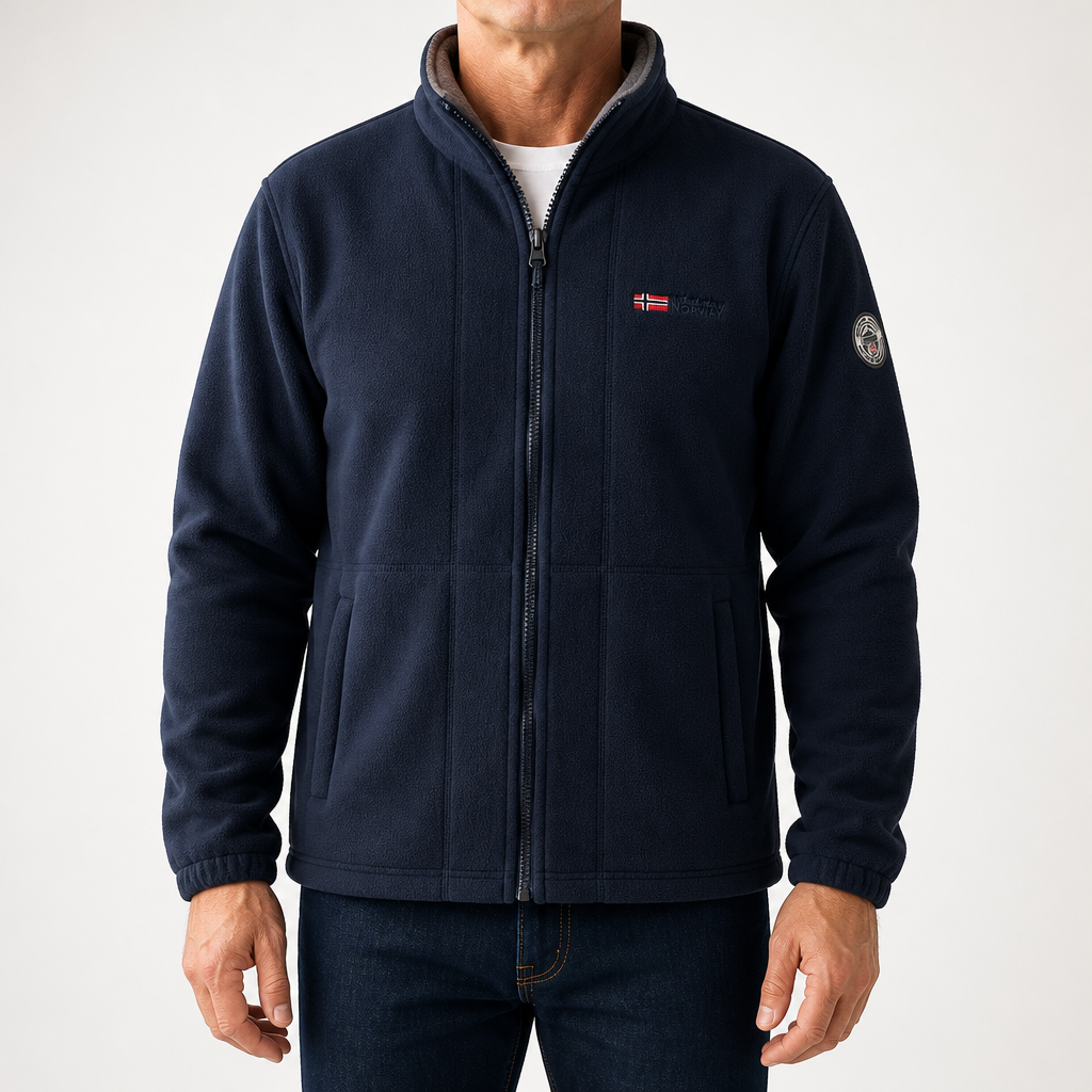 Fred | Mens Fleece Jacket Zip Up Warm Winter Casual Outdoor Outerwear, Navy Blue