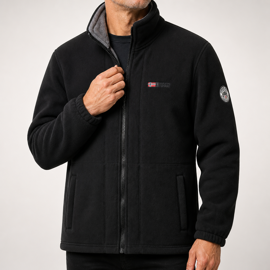 Fred | Mens Fleece Jacket Zip Up Warm Winter Casual Outdoor Outerwear, Black