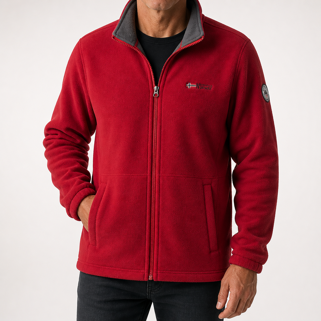Fred | Mens Fleece Jacket Zip Up Warm Winter Casual Outdoor Outerwear, Red