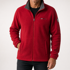 Fred | Mens Fleece Jacket Zip Up Warm Winter Casual Outdoor Outerwear, Red
