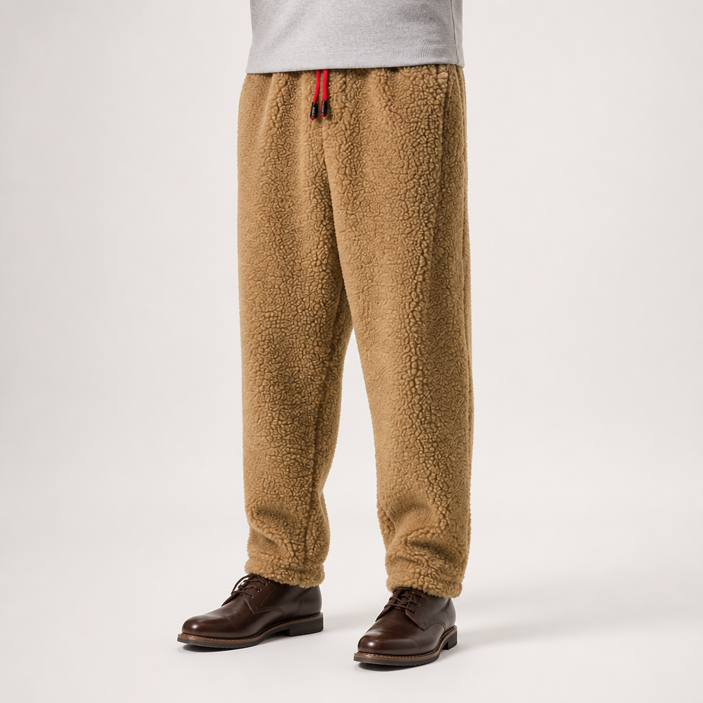 Frederick | Mens Fleece Lined Padded Warm Winter Pants, Khaki
