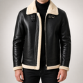 Gabe | Mens Leather Jacket Faux Shearling Lined Bomber Aviator Flight Biker Coat, Black