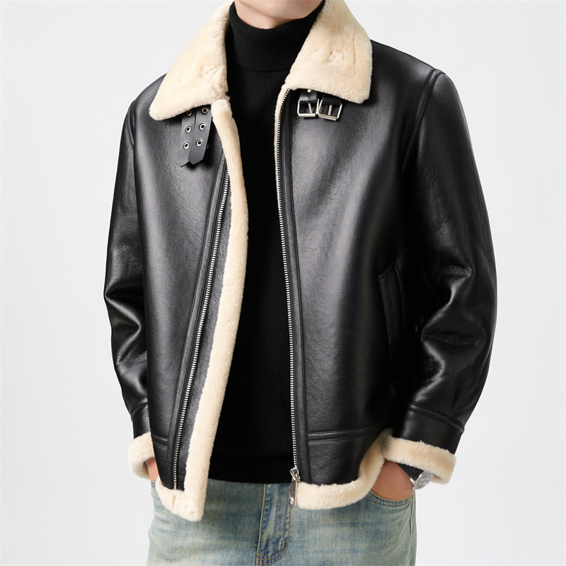 Gabe | Mens Leather Jacket Faux Shearling Lined Bomber Aviator Flight Biker Coat