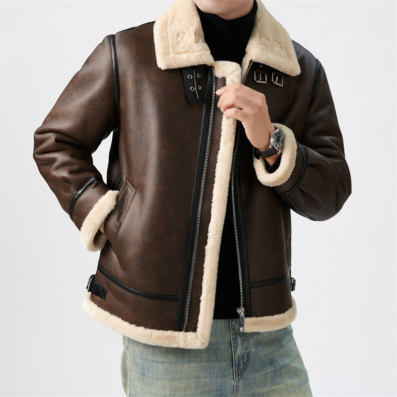 Gabe | Mens Leather Jacket Faux Shearling Lined Bomber Aviator Flight Biker Coat