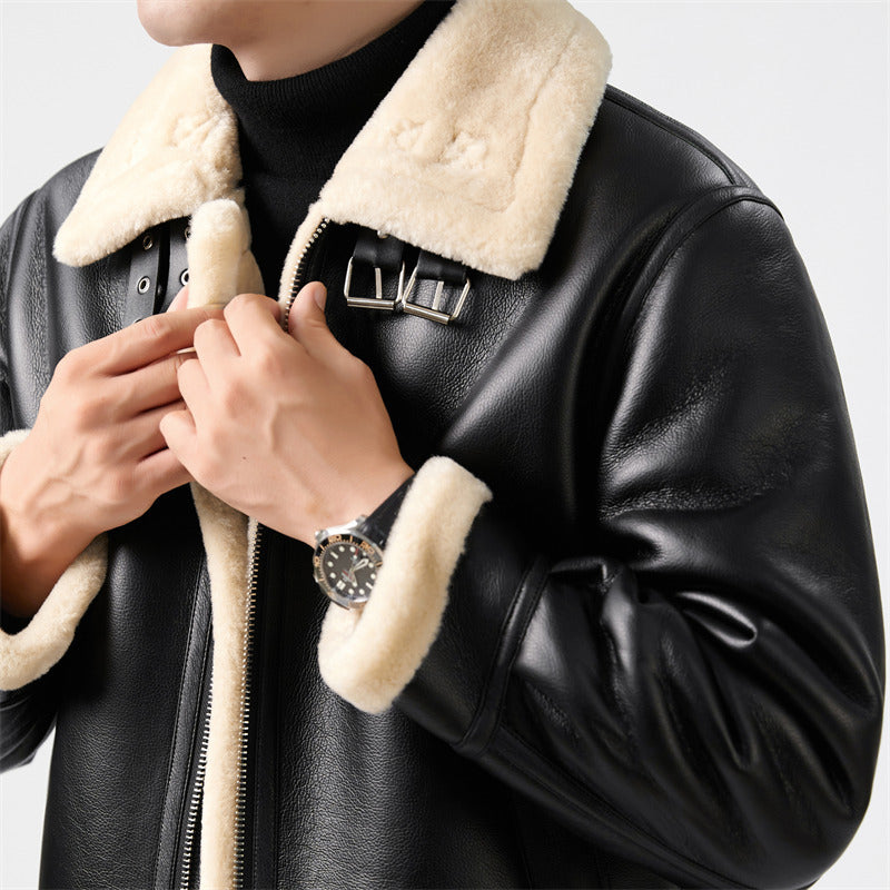 Gabe | Mens Leather Jacket Faux Shearling Lined Bomber Aviator Flight Biker Coat