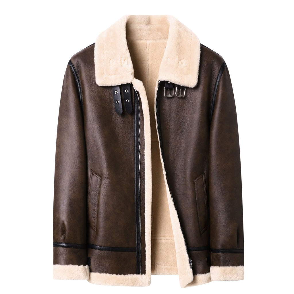 Gabe | Mens Leather Jacket Faux Shearling Lined Bomber Aviator Flight Biker Coat