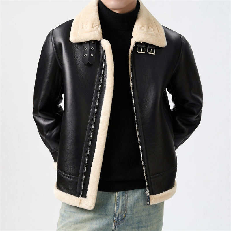 Gabe | Mens Leather Jacket Faux Shearling Lined Bomber Aviator Flight Biker Coat