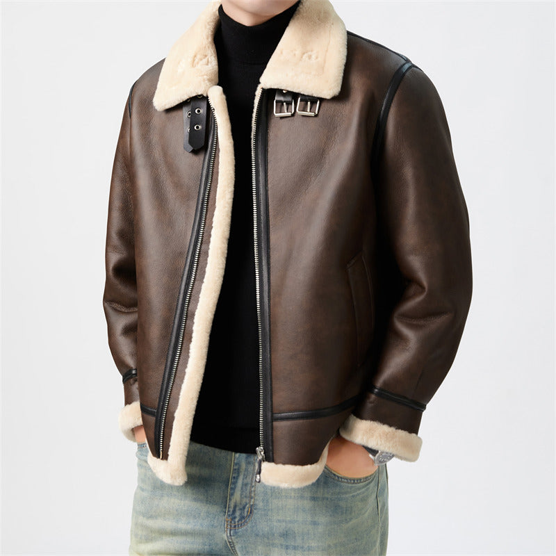 Gabe | Mens Leather Jacket Faux Shearling Lined Bomber Aviator Flight Biker Coat