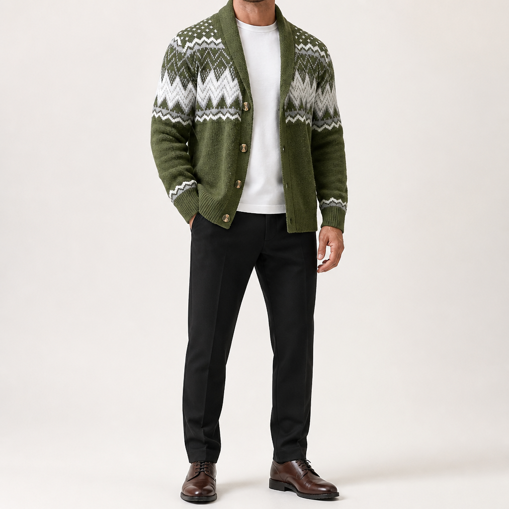 Gabriel | Mens Cardigan Solid Color Knitted Casual Sweater, Green 2