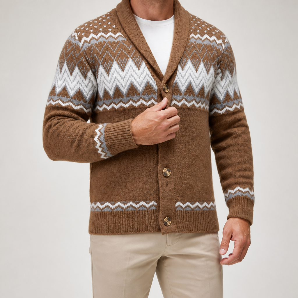 Gabriel | Mens Cardigan Solid Color Knitted Casual Sweater, Khaki