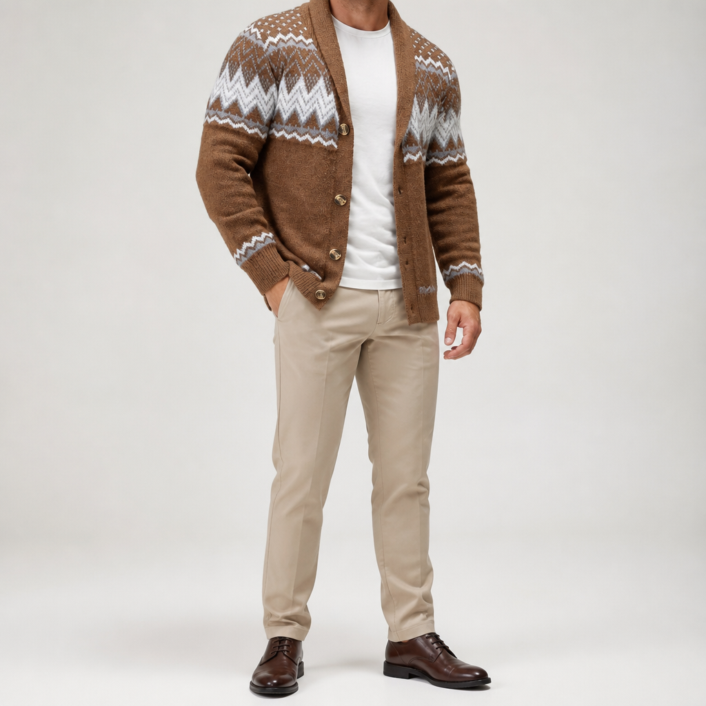Gabriel | Mens Cardigan Solid Color Knitted Casual Sweater, Khaki